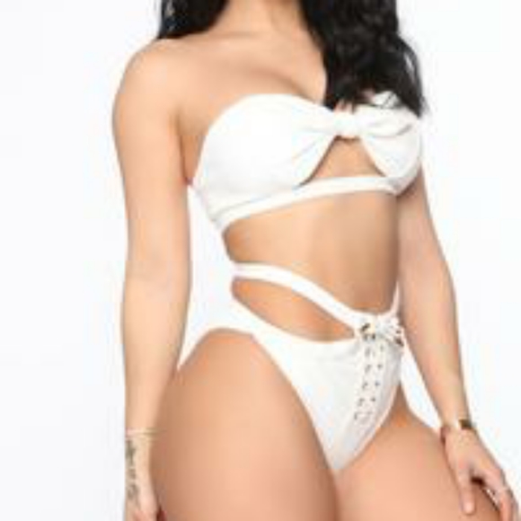 Lowkey Vacation Lace Up 2 Piece Bikini - White - Picture 2 of 3